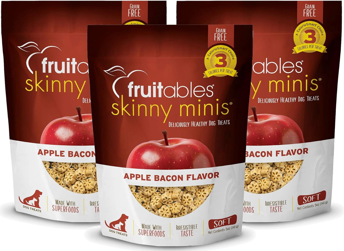 Fruitables Skinny Minis Grain Free Soft Dog Treats Apple Bacon Flavor - (3 Pack) 5 oz