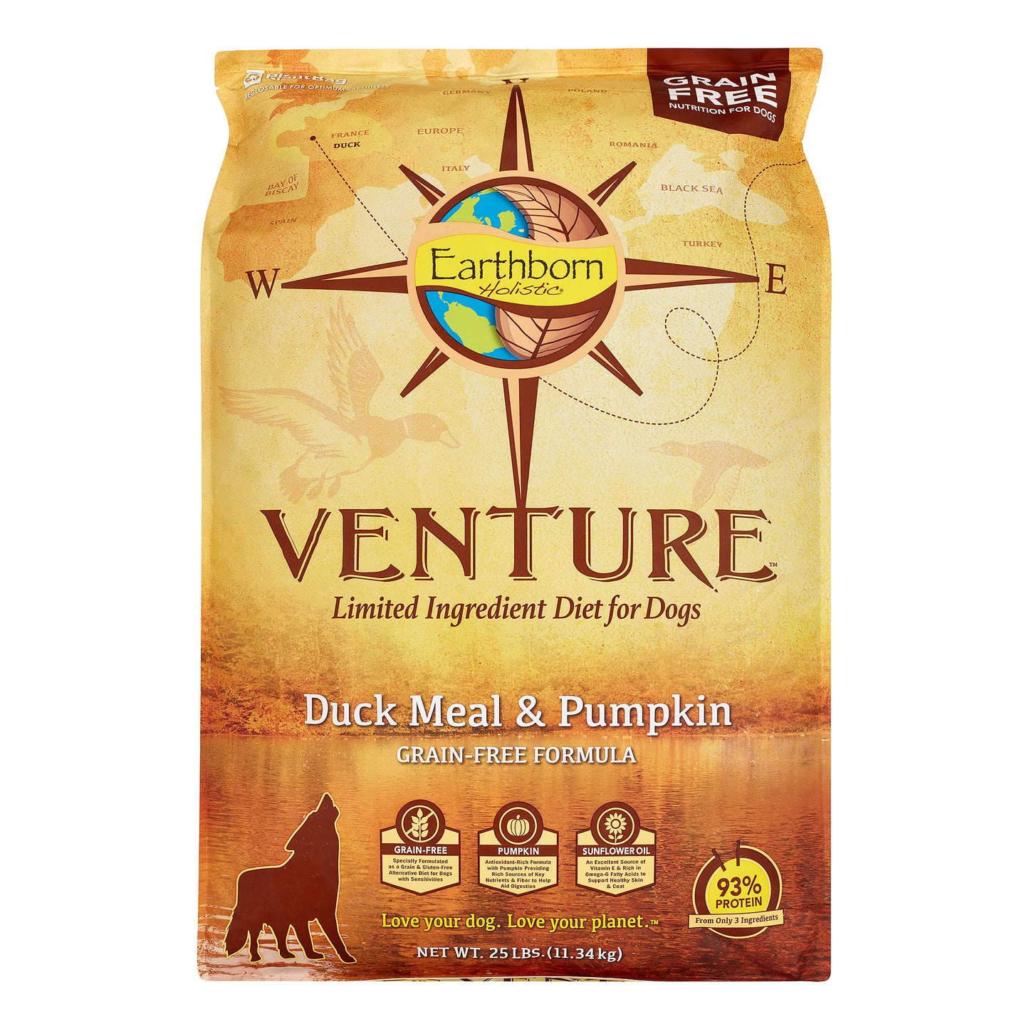 Earthborn Holistic Venture Duck Meal & Pumpkin Dry Dog Food - 25 lbs