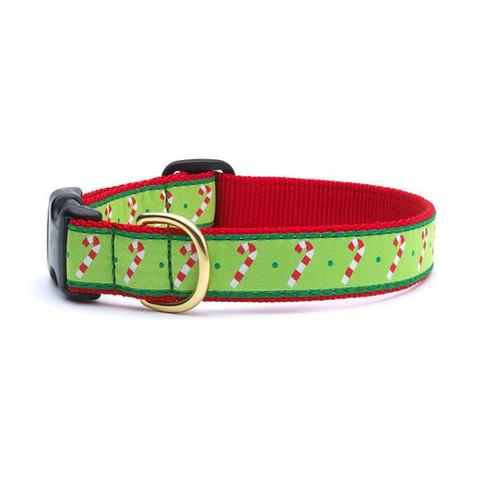 Up Country Candy Canes Dog Collars (M (12-18”); Wide 1”)