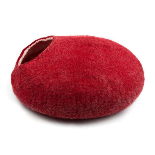 Yeti Pet Cave Pet Bed for Cats and Small Dogs, 100% New Zealand Wool, Red