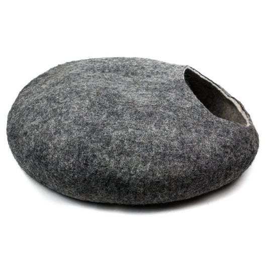 Yeti Pet Cave Pet Bed for Cats and Small Dogs, 100% New Zealand Wool, Gray