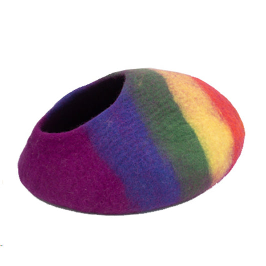 Yeti Pet Cave Pet Bed for Cats and Small Dogs, 100% New Zealand Wool, Rainbow