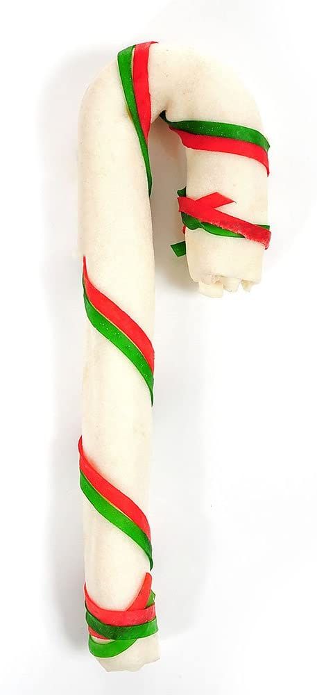 Pet Factory 12" Rawhide Candy Cane with Color Straps