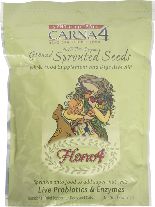 Carna4 Ground Sprouted Seeds 100% raw Organic Raw Food Topper Flora4, 18oz (2 Pack)