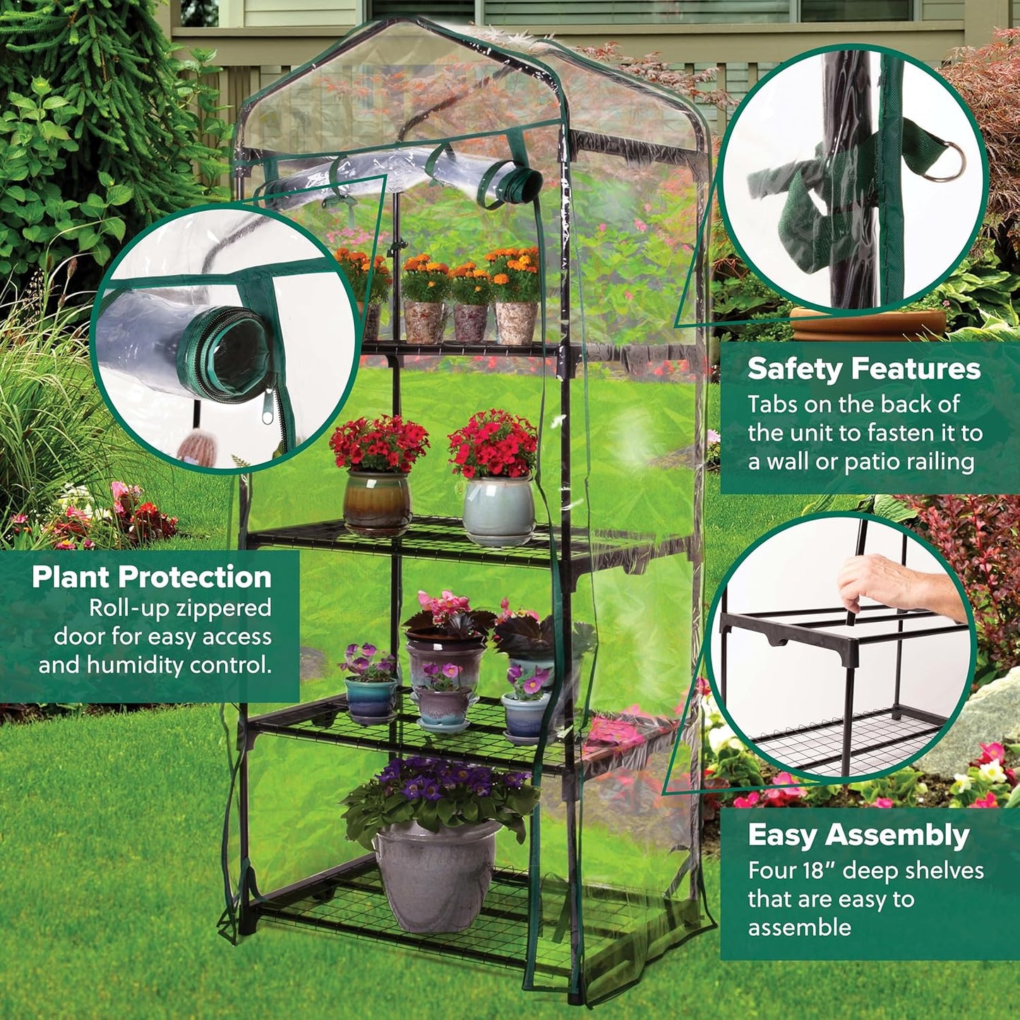 Gardman R687 4-Tier Mini Greenhouse, 27" Long x 18" Wide x 63" High,Black