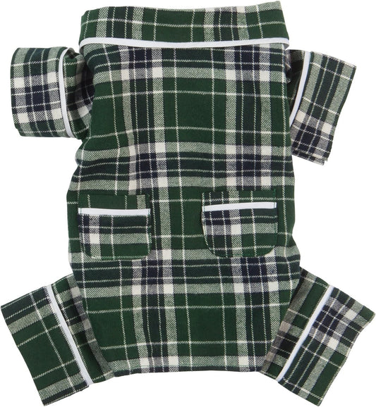 Fab Dog Flannel Dog Pajamas, 12" Length, Green Plaid