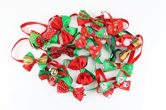 Midlee Christmas Dog Bow Tie Pack of 10 (Neck Size: 7.5"-13")