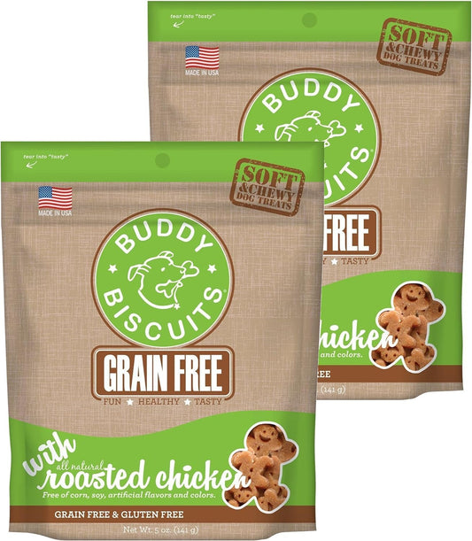 Buddy Biscuits Grain Free Soft & Chewy Dog Treats, Roasted Chicken, 2 Pack, 5oz Each