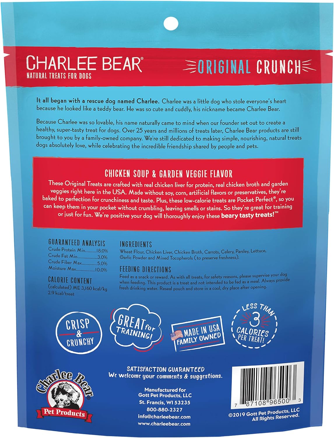 Charlee Bear Crunch Dog Treats Chicken Soup & Garden Veggie Flavor-16 oz(6 Pack)