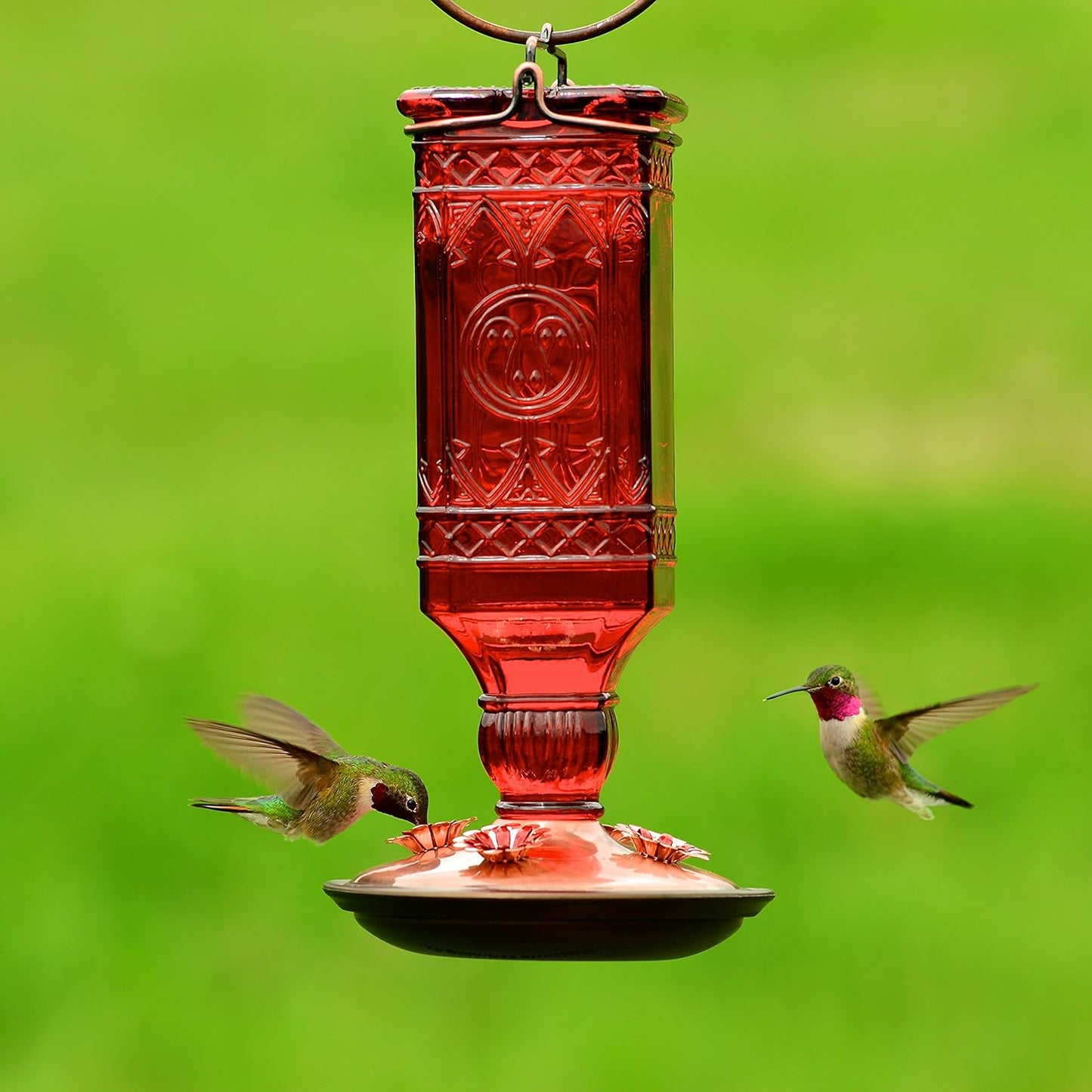 Perky-Pet Red Square Antique Bottle Glass Hummingbird Feeder - 24 Oz