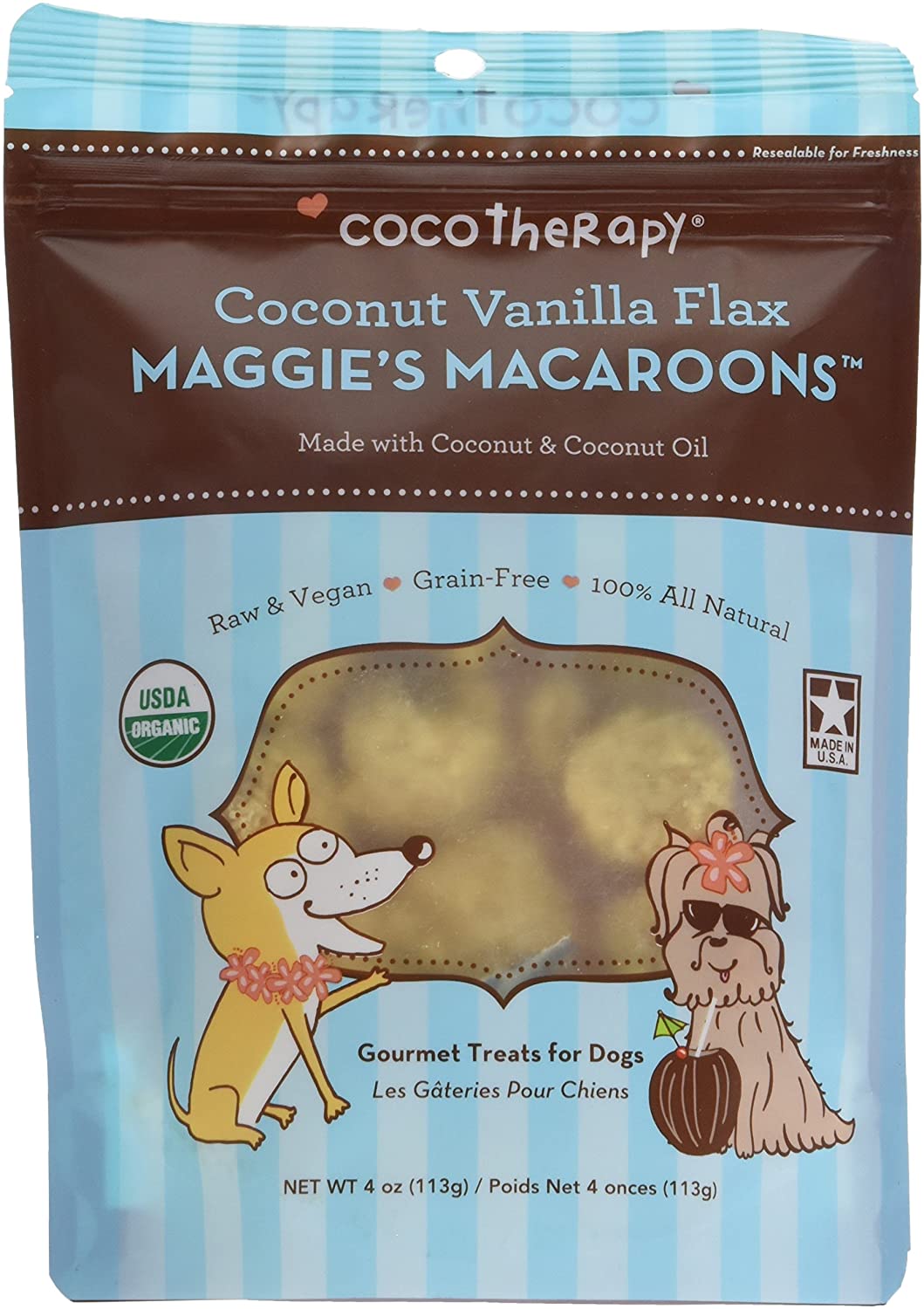 CocoTherapy Maggie's Macaroons Gourmet Treats for Dogs, Coconut Vanilla, 4oz