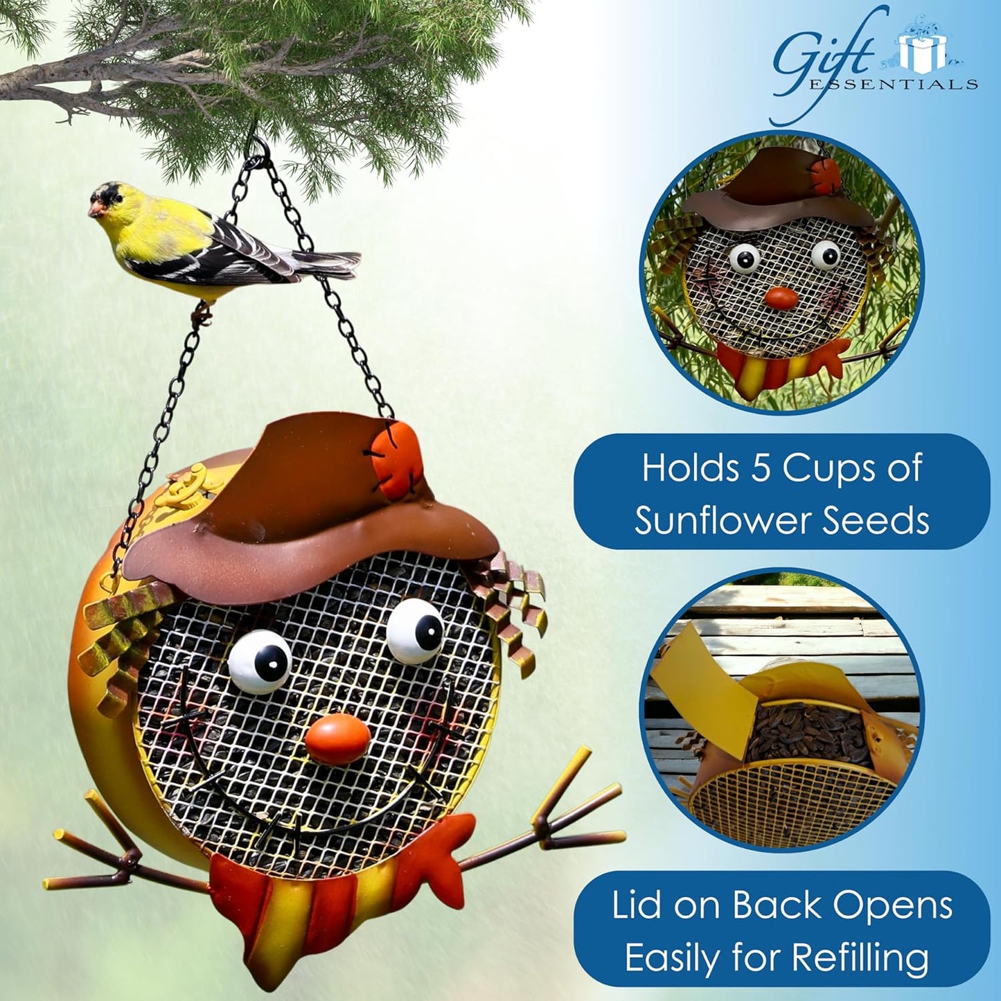 Gift Essentials Metal Assorted Scarecrow Mesh Bird Seed Feeder - 9"