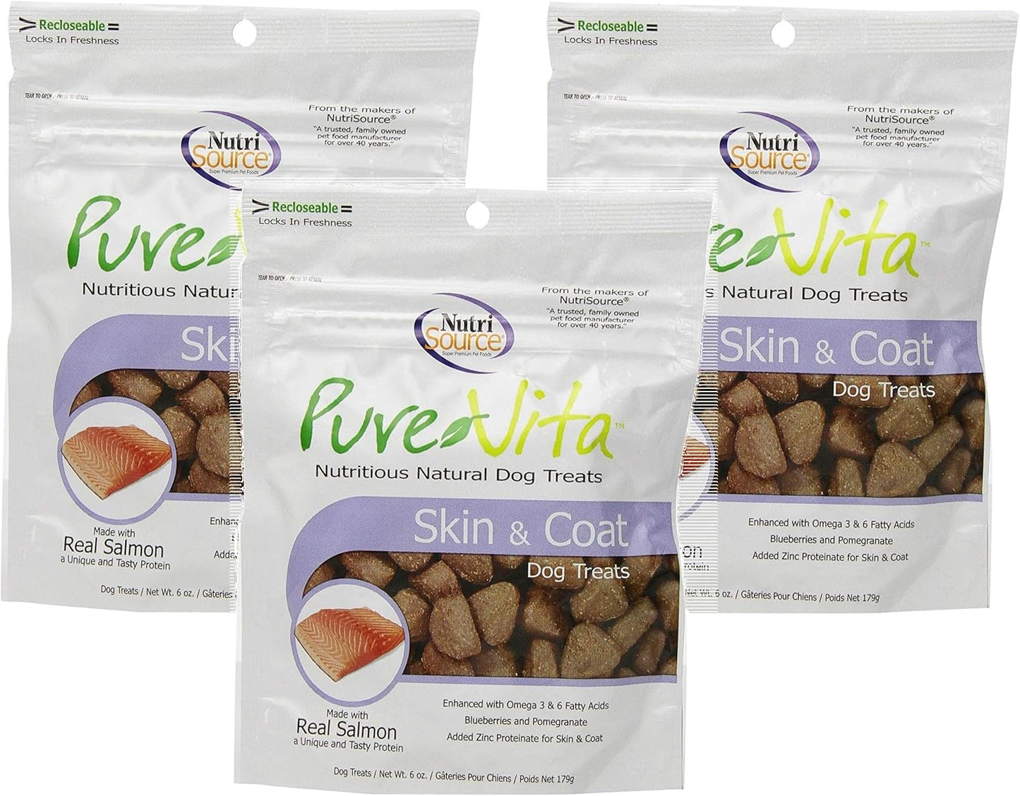 Pure Vita Skin & Coat Dog Treats With Real Salmon, - 6Oz (3-Pack)