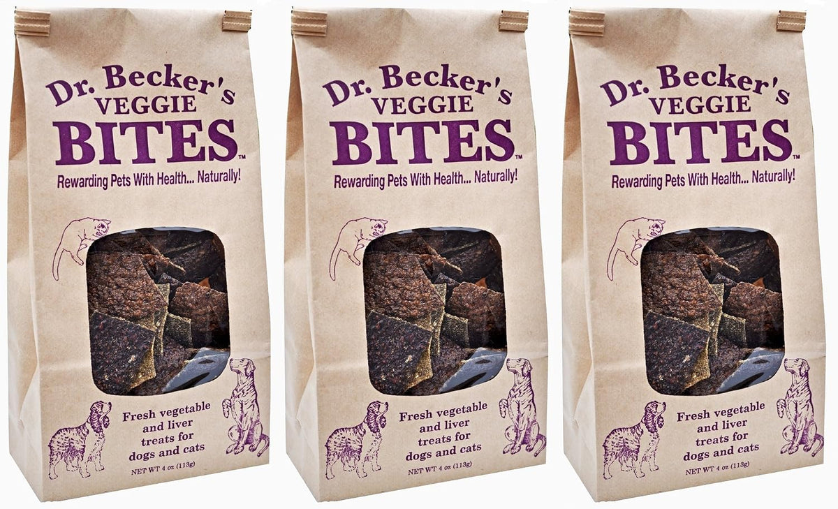 Dr. Becker's Veggie Bites | Made from Fresh Vegetables | Grain Free Liver Training Treats for Dogs & Cats, 4oz-3PK
