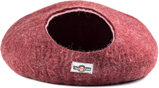 Yeti Pet Cave Pet Bed for Cats and Small Dogs, 100% New Zealand Wool, Purple