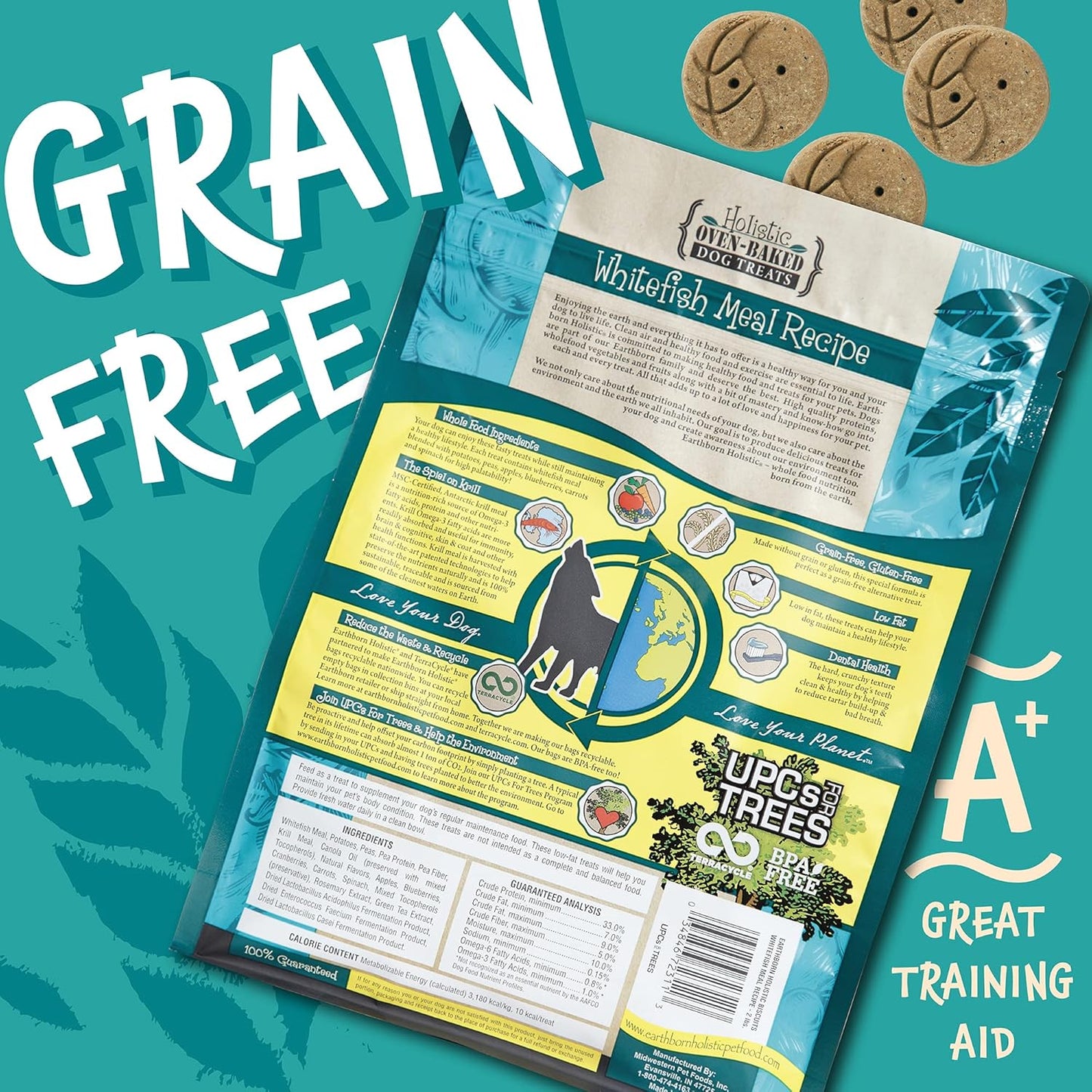 Earthborn Holistic Lamb Meal Recipe Grain-Free Oven Baked Biscuits Dog Treats -14 oz