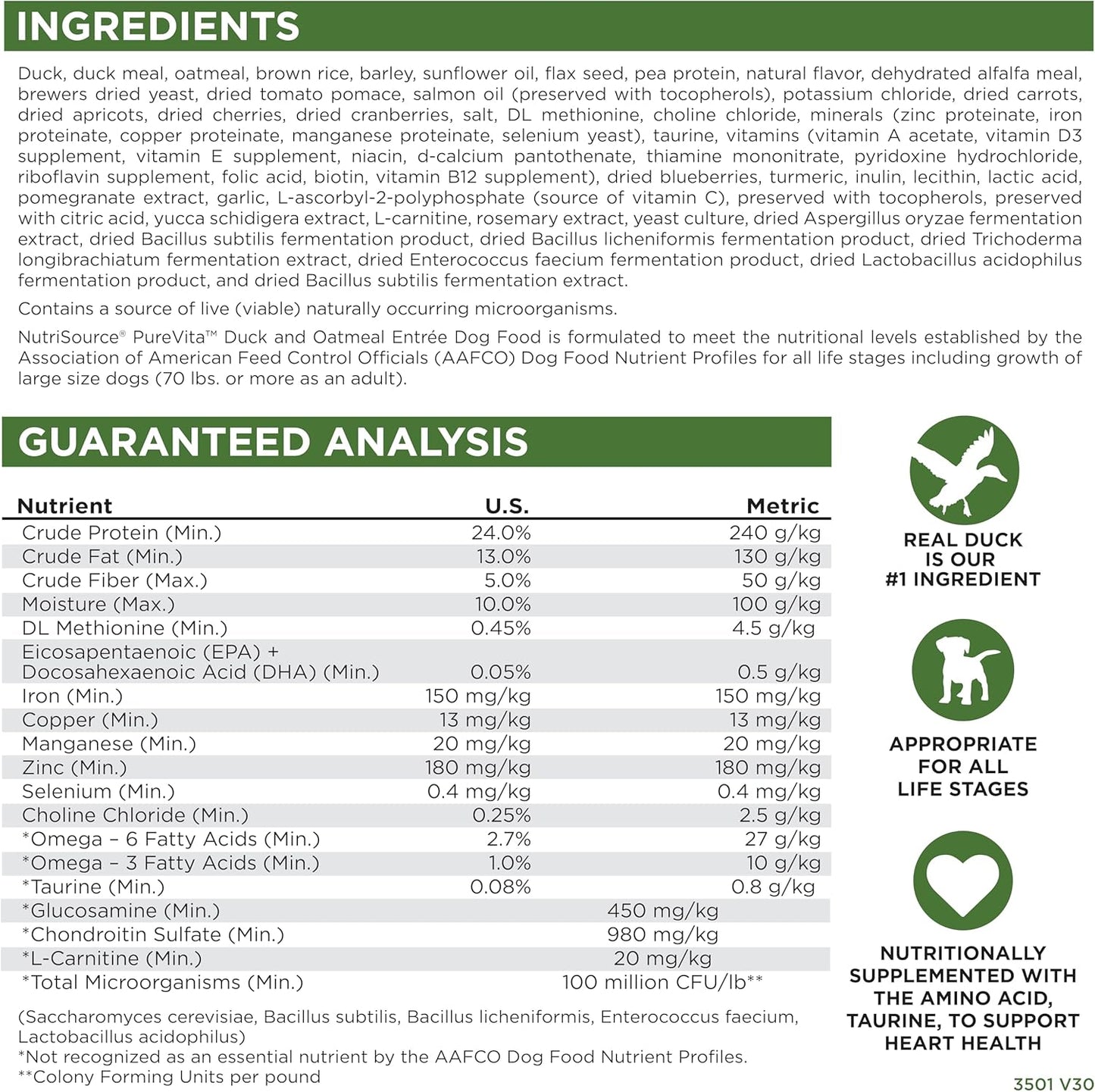 NutriSource PureVita Duck And Oatmeal Entree with Wholesome Grains Dry Dog Food - 5 lbs