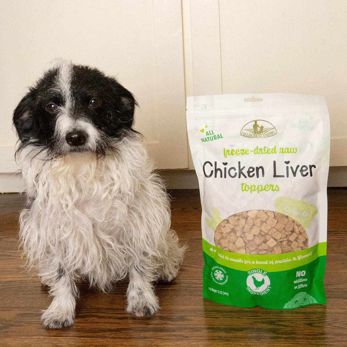 Fieldcrest Farms Freeze-Dried Chicken Liver Dog Food Topper or Treat, 100% Single Ingredient Chicken Liver, High-Protein, Raw & Grain-Free, 12 oz