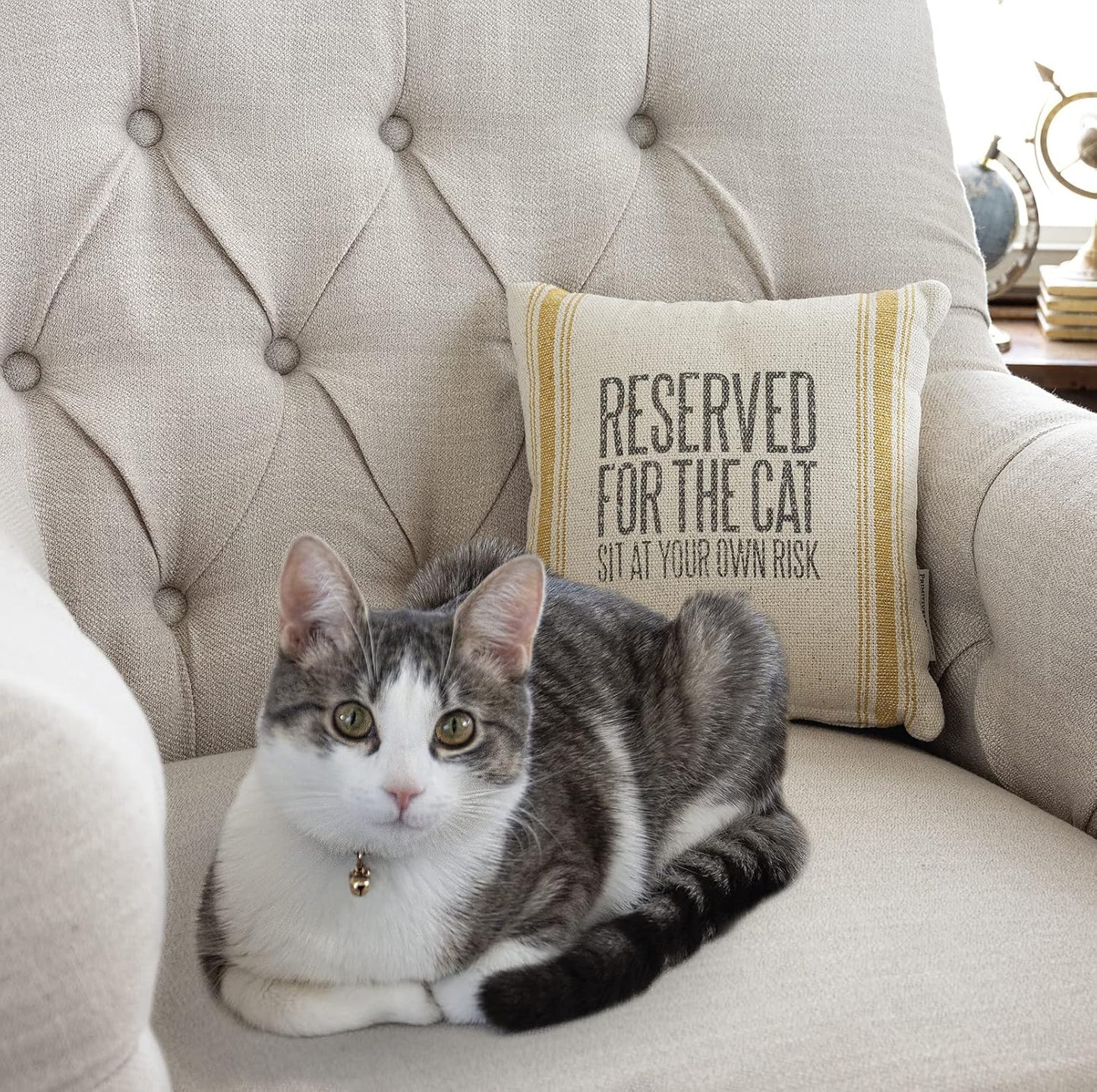 Primitives by Kathy Woven Rustic Gold Striped Pillow, Reserved for The Cat Sit - 10" x 10"