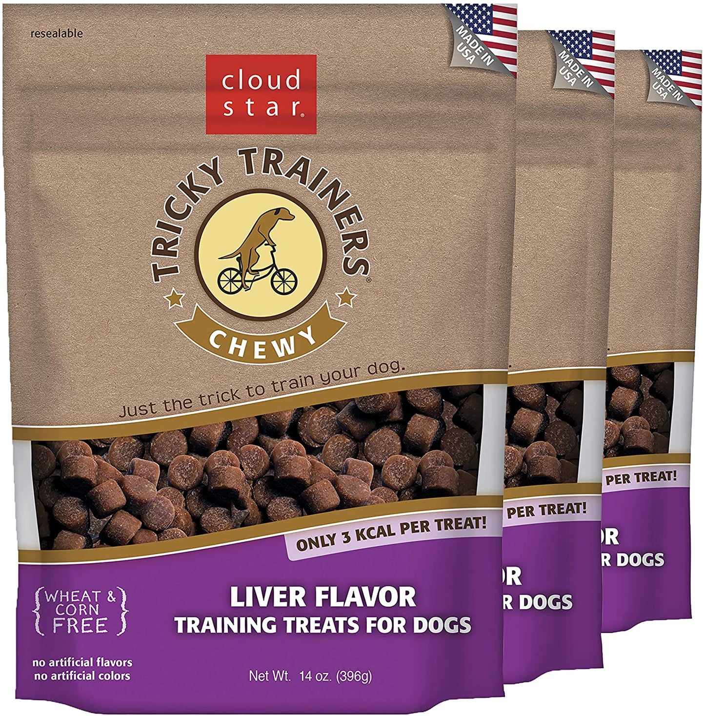 Cloud Star Chewy Tricky Trainers, Liver Flavor, 14-Ounce Pouches (Pack Of 3)