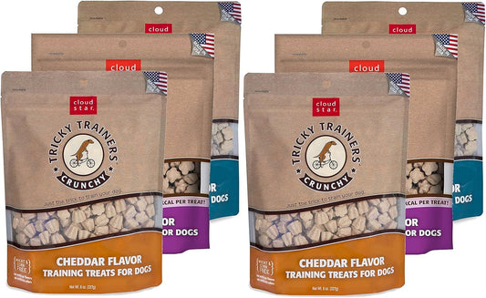 Cloud Star Crunchy Tricky Trainers Training Treats for Dogs Variety 6 Pack - 2 Cheddar - 2 Liver - 2 Salmon - 8 oz Each