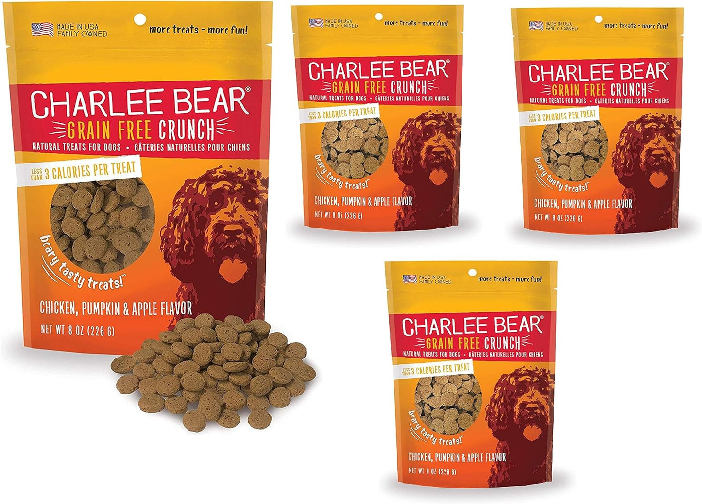 Charlee Bear Crunch Chicken, Pumpkin & Apple Flavor Dog Treat (4 Pack) - 8 oz