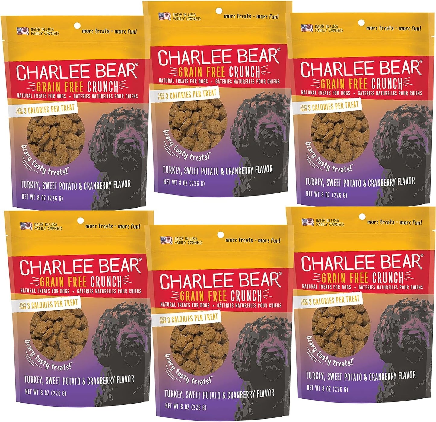 Charlee Bear Crunch Turkey, Sweet Potato & Cranberry Dog Treat (6 Pack)-8 oz