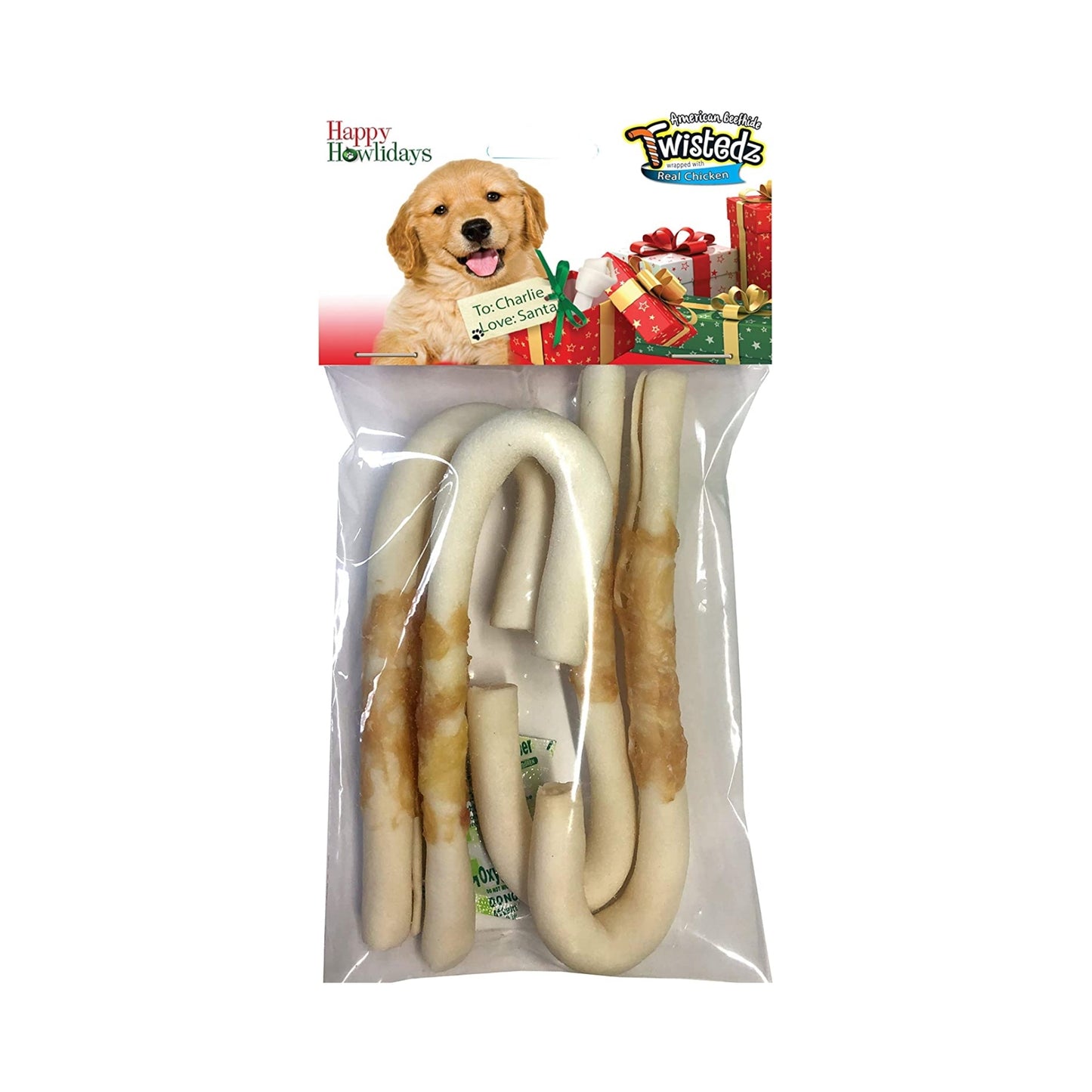 Pet Factory Happy Howlidays American Beefhide Dog Candy Canes Wrapped with Chicken 4pk 6"