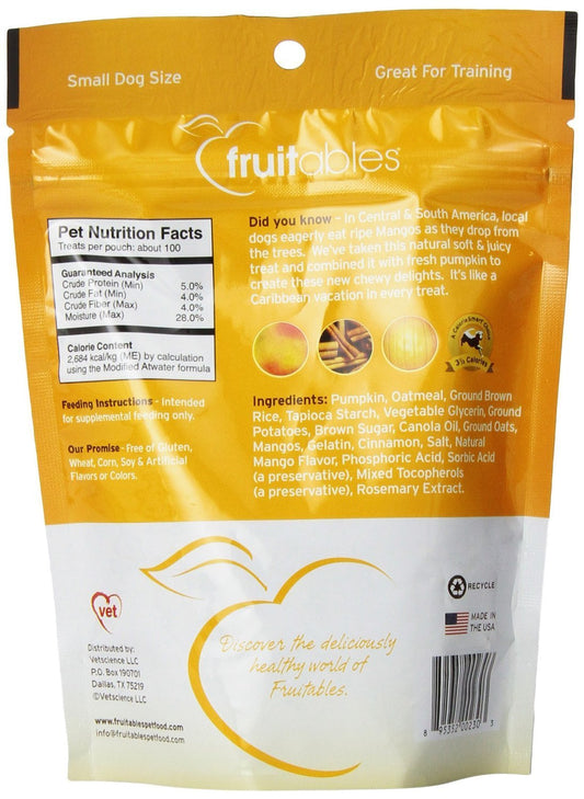 Fruitables Skinny Minis Pumpkin and Mango Low Calorie Soft and Chewy Training Treat Pack of 3