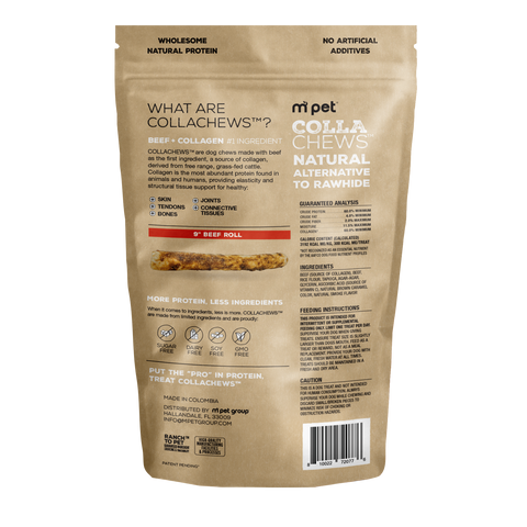 CollaChews Beef & Collagen Rawhide Free 9" Rolls Dog Treat - 3 Pack Bag