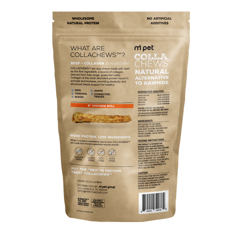 CollaChews Chicken & Collagen Rawhide Free 9" Rolls Dog Treat - 3 Pack Bag
