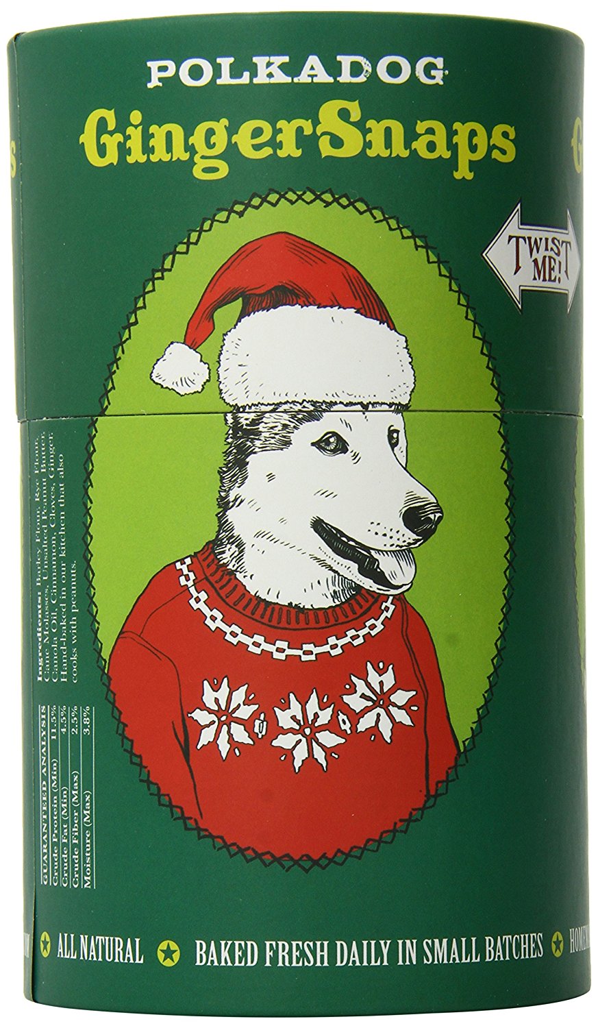 Polka Dog Bakery Twist Me Holiday Canister Dog Treat, 10-Ounce, Gingerbread