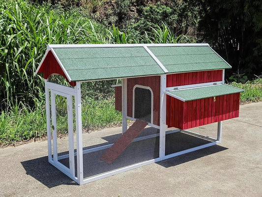Midlee Red Barn Wooden Chicken Coop with Run Hen House Nesting Box Backyard Covered Enclosure