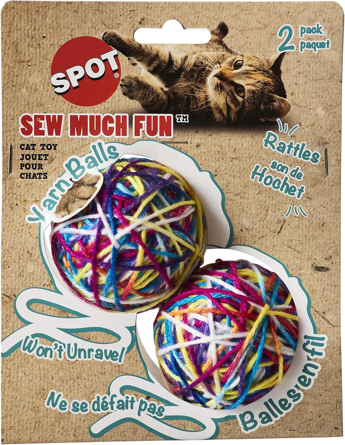ETHICAL/SPOT Sew Much Fun Yarn Ball Cat Toys - 2.5" (2pk)
