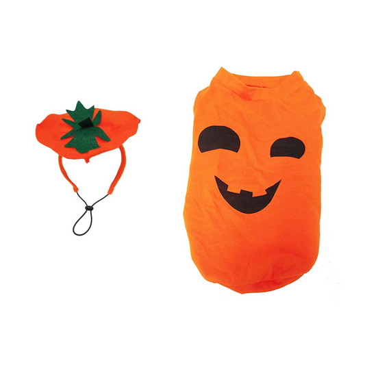 Midlee Large Dog Pumpkin Face Shirt & Headband Costume