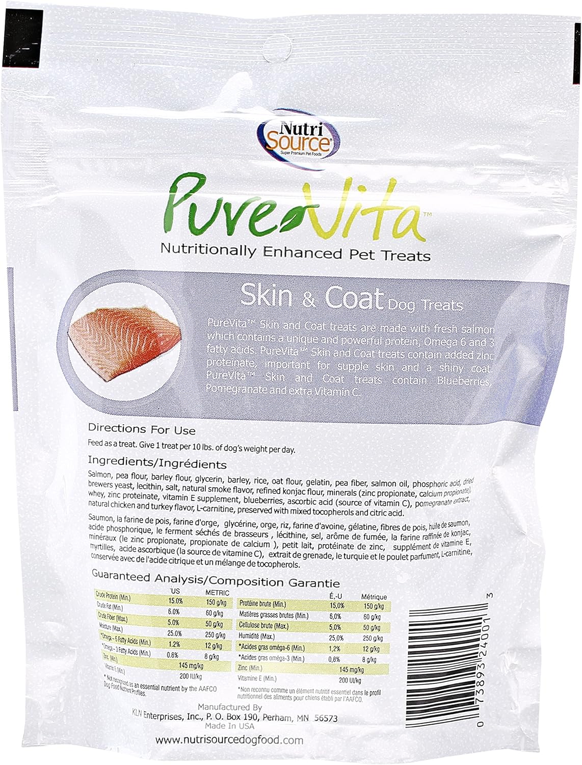 NutriSource PureVita Salmon Skin and Coat Dog Treats - 6 oz