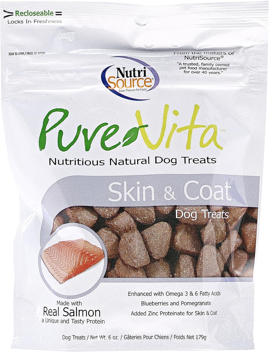 NutriSource PureVita Salmon Skin and Coat Dog Treats - 6 oz
