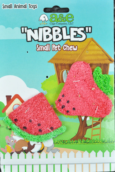 AE Cage Company Nibbles Strawberry and Watermelon Loofah Chew Toys - 2 count