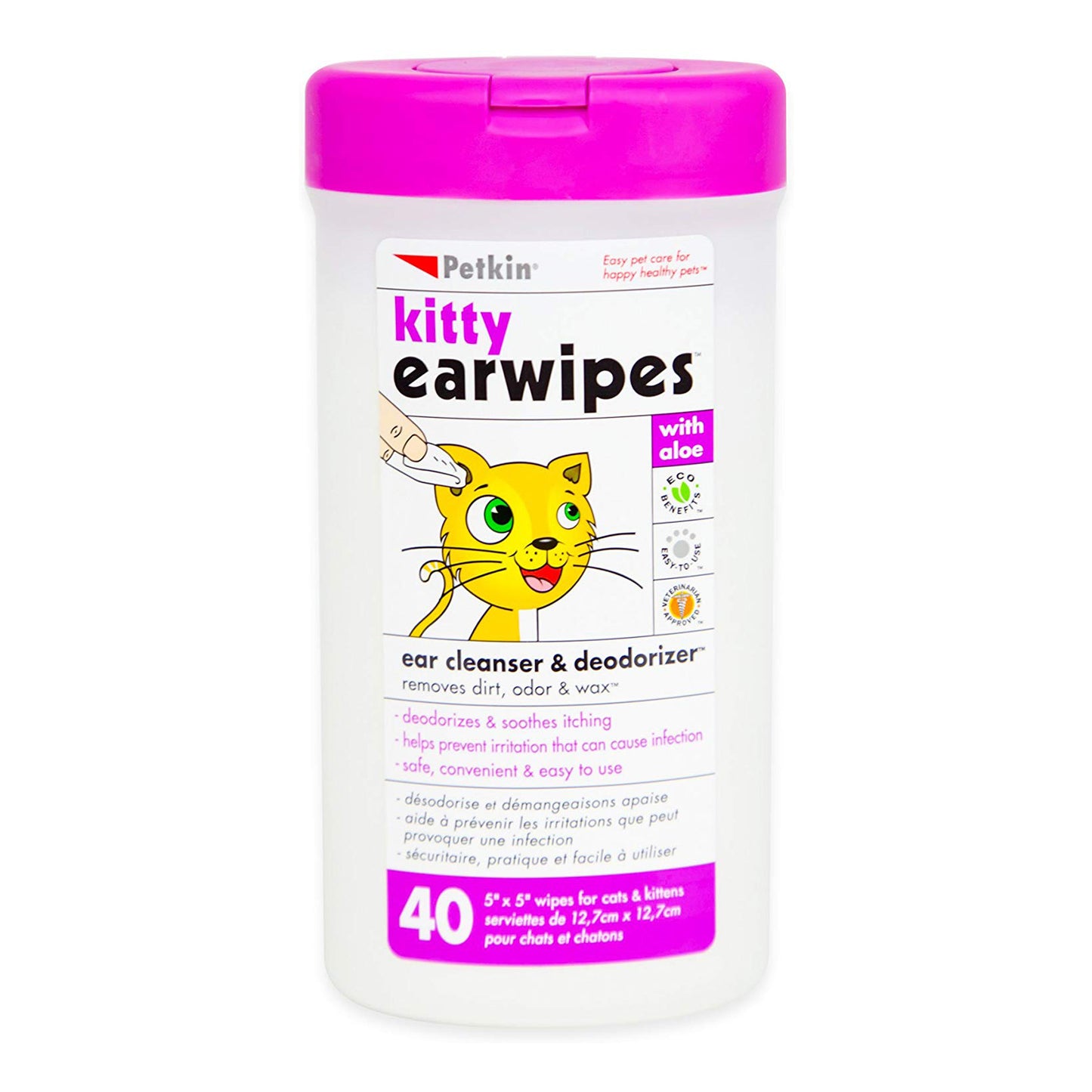 Petkin Kitty Ear Wipes, 40-Count Pack