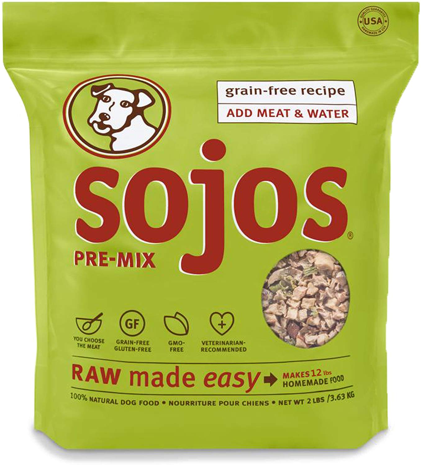 Sojos Pre-Mix Natural Grain Free Dry Raw Freeze Dried Dog Food, 2-Pound Bag