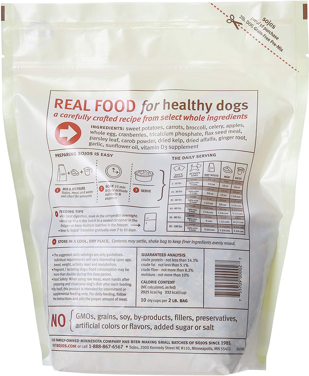 Sojos Pre-Mix Natural Grain Free Dry Raw Freeze Dried Dog Food, 2-Pound Bag