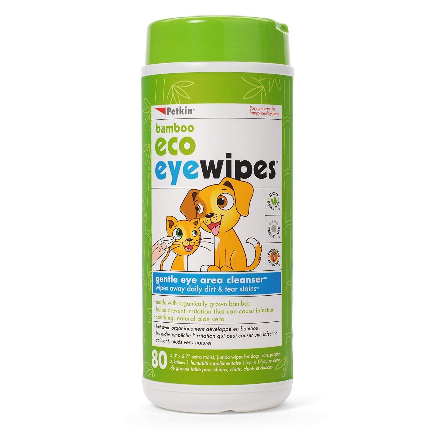 Petkin Bamboo Eco Eyewipes, 80 Count