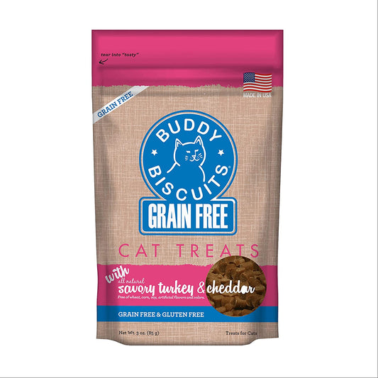 Buddy Biscuits Grain-Free with Savory Turkey & Cheddar Cat Treats, 3-oz bag