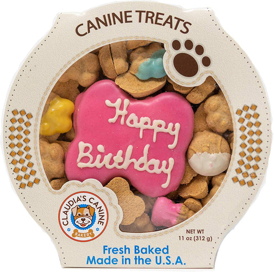 Claudia'S Canine Bakery Peanut Butter Dog Cookies, 10-Ounce, Happy Birthday, Pink