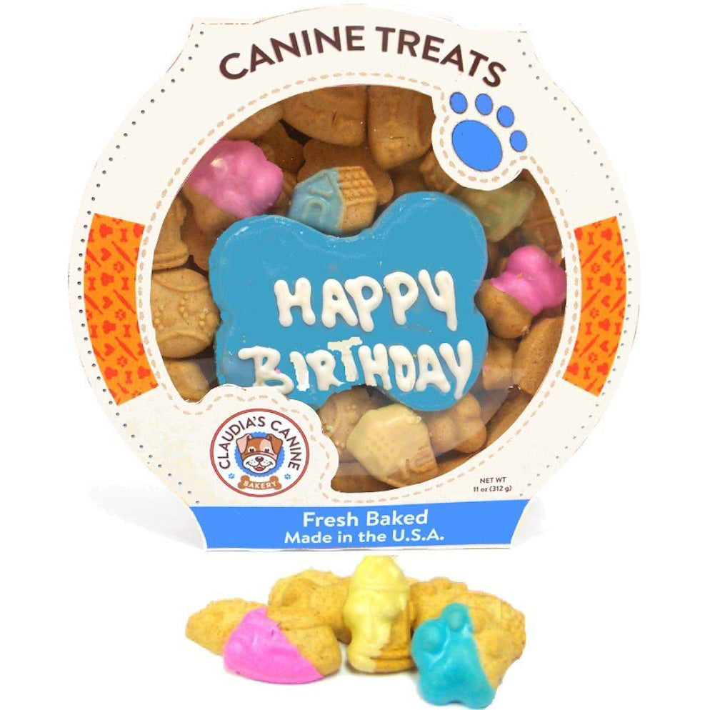 Claudia's Canine Bakery Peanut Butter Dog Cookies, 10-Ounce, Happy Birthday, Blue