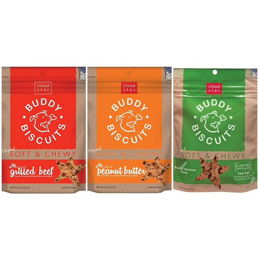 Cloud Star Buddy Biscuits Soft & Chewy All Natural Treats For Dogs 3 Flavor Variety Bundle (3 Bags Total)