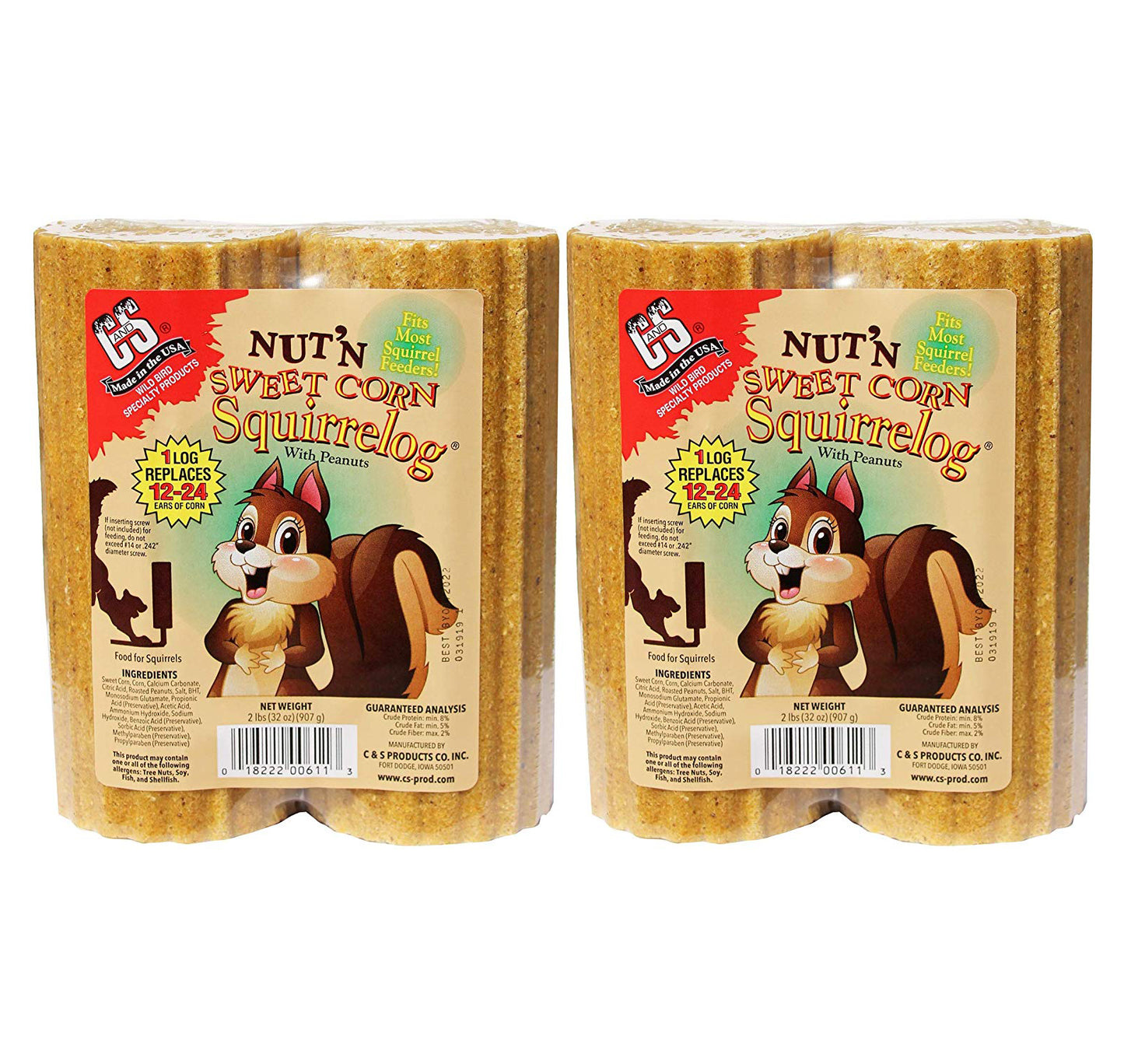 C&S Products CS611 32-Ounce Nut-FeetN Sweet Corn Squirrelog Refill (2Pack)