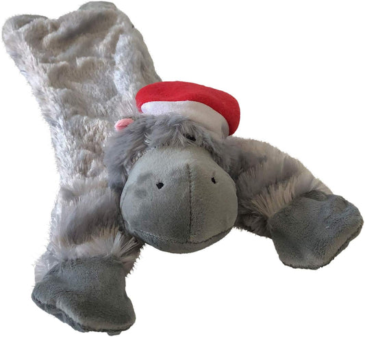 Midlee Hippo Stuffingless Christmas Dog Toy with Santa Hat