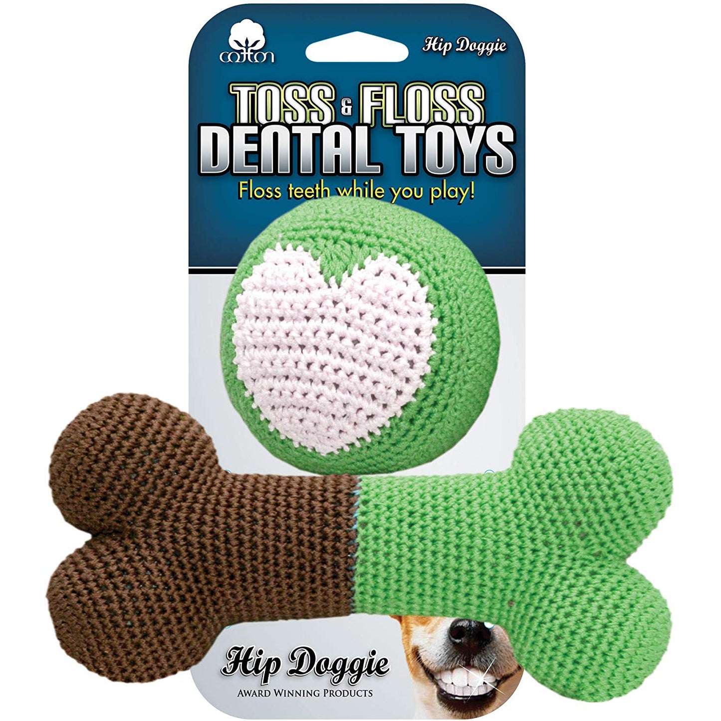 Hip Doggie Dental Dog Toy - Plush Squeaker - pet Teeth Cleaning Tool - chew Crochet to Floss