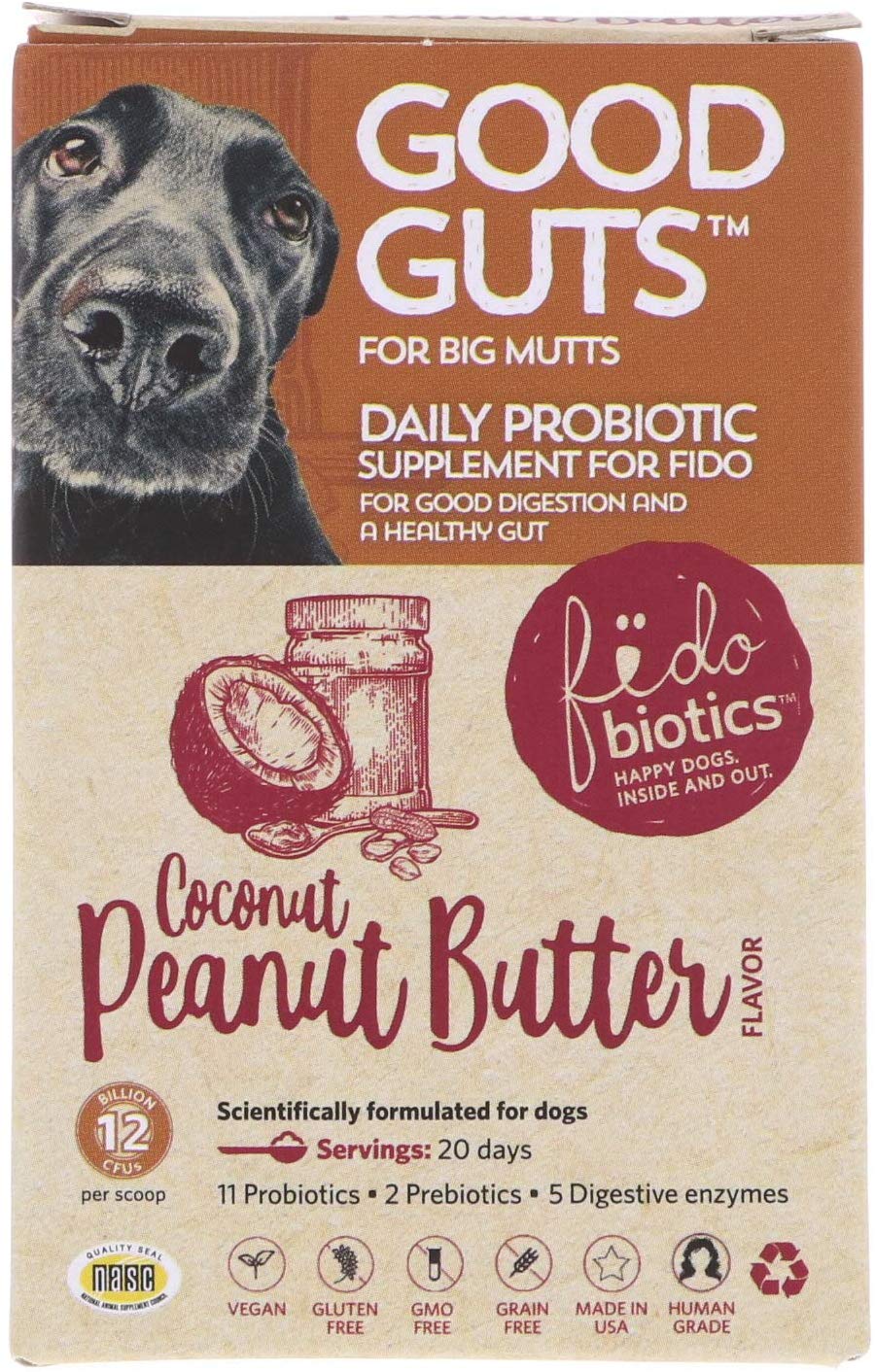 Fidobiotics Good Guts Daily Probiotic for Big Mutts Coconut Peanut Butter 12 Billion CFUs 1 4 oz 40 g